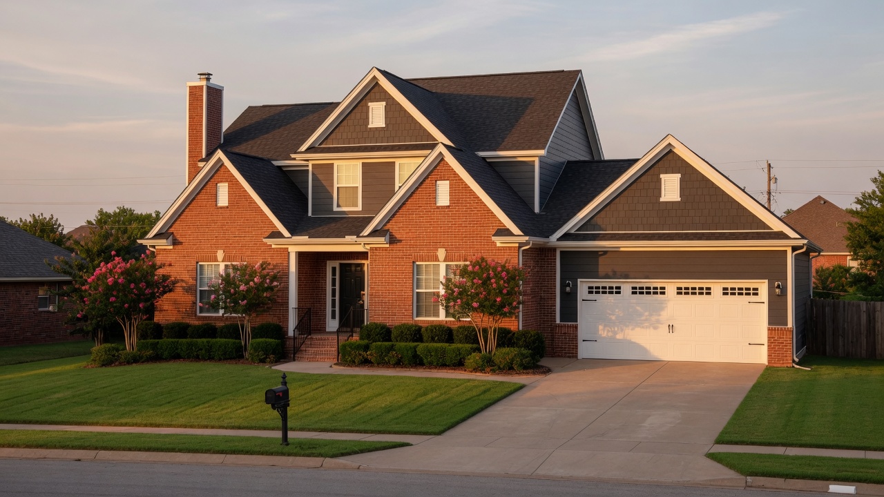 A brick house with fiber-cement gables